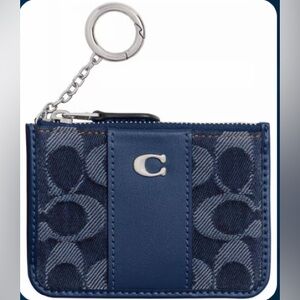 Coach Navy Monogram mini skinny Keychain Wallet
